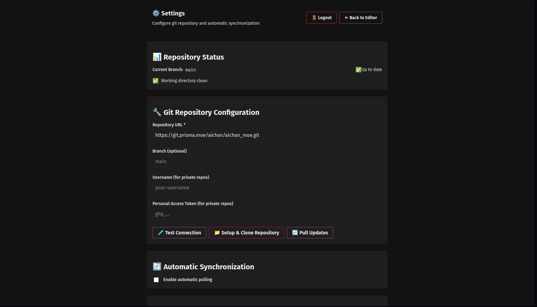 Simple Web Editor Settings