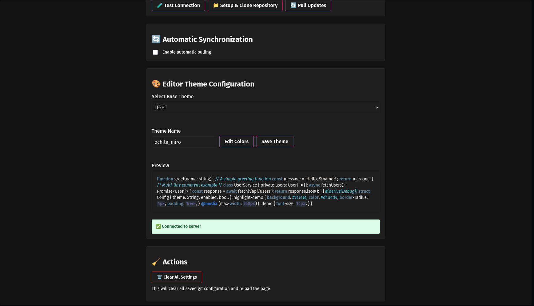Simple Web Editor Settings
