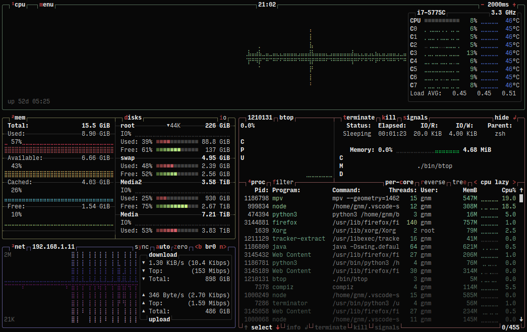Main UI of btop